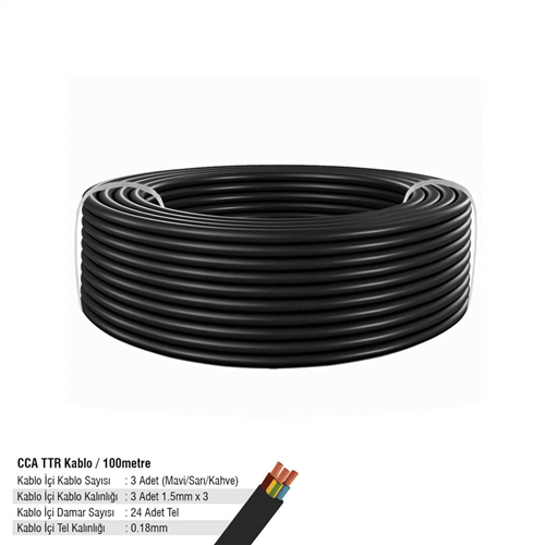 SGS CCA TTR Kablo Siyah 3*1,5 - 24*0,18 (100 Metre) 